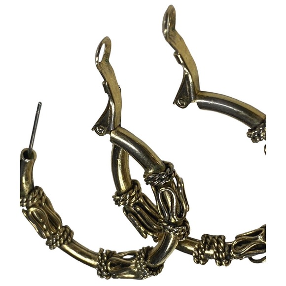 Chunky Gold Tone Twisted Hoop Earrings 2 Different Costume Jewelry Set Pierced - Picture 6 of 8